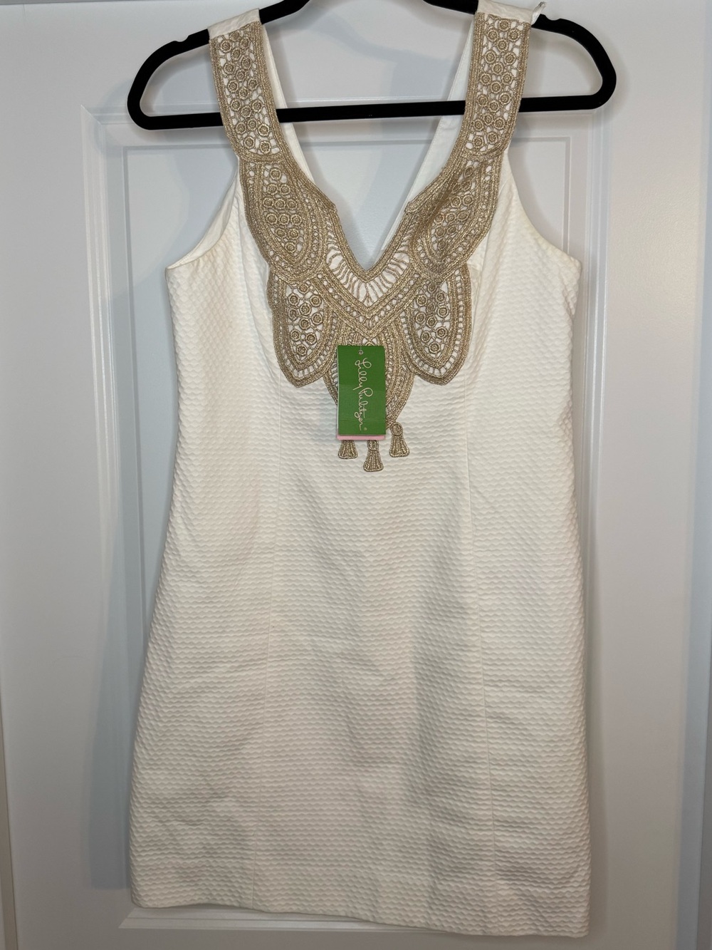 NWT Lilly Pulitzer White Mini Dress with Gold Beaded Neckline Size 2